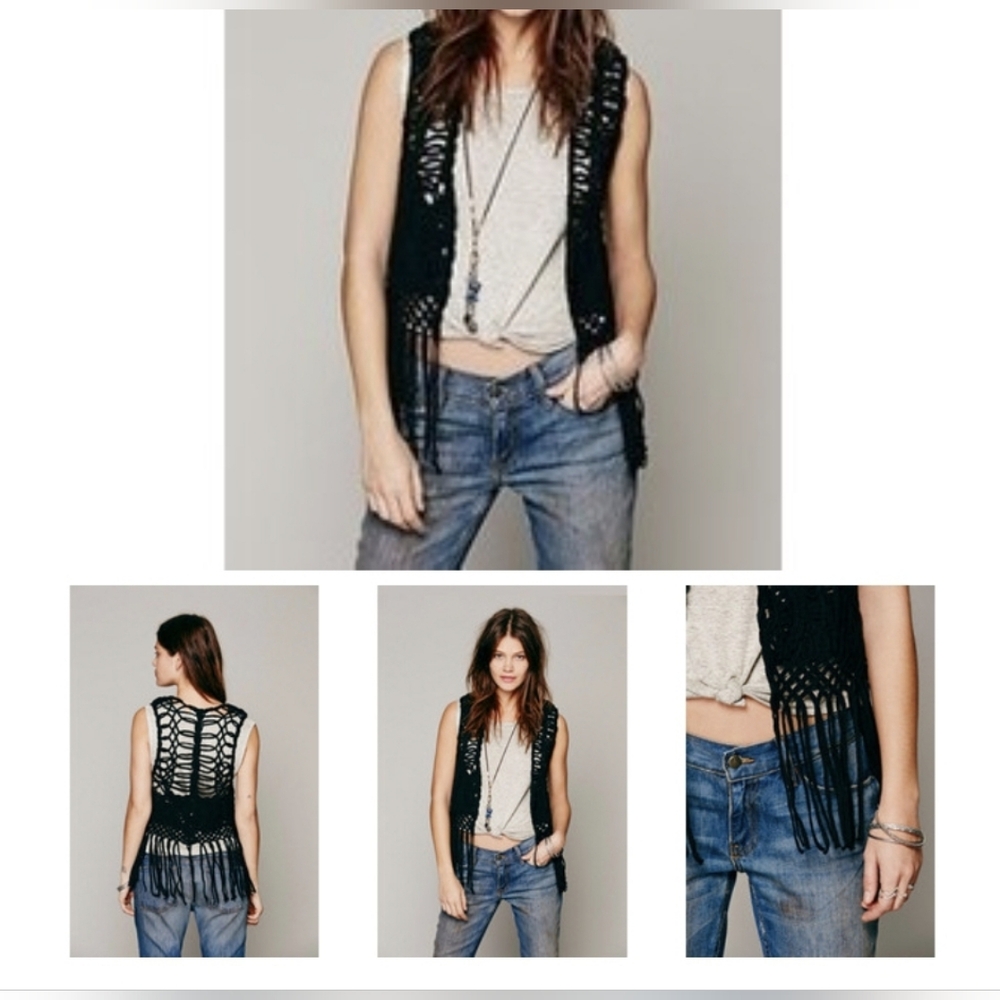 Free people Mama macrame vest black size small
